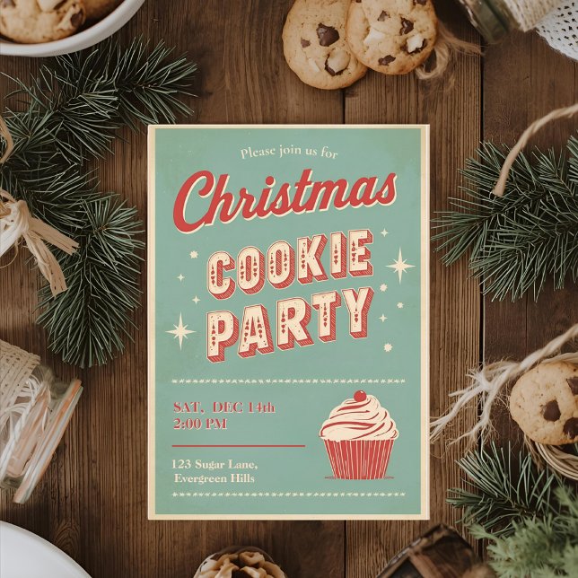 Convites Festa de Biscoitos de Natal Vintage Retro (Criador carregado)