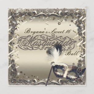 Convites Festa de Bola Elegante de Máscara Dourada branca