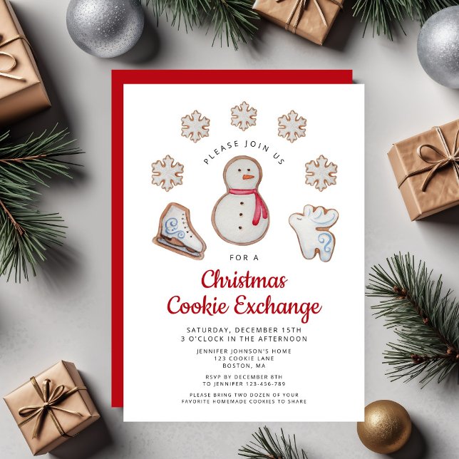 Convites Festa de Bolachas de Natal Cute Snowman (Christmas Cookie Exchange Party Cute Snowman Invitation)