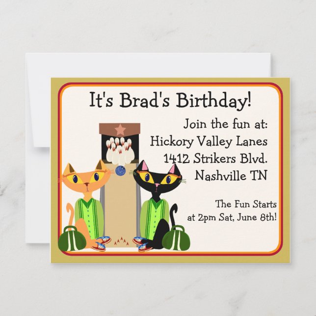 Convites Festa de Boliche dos Gatos de Rua (Frente)