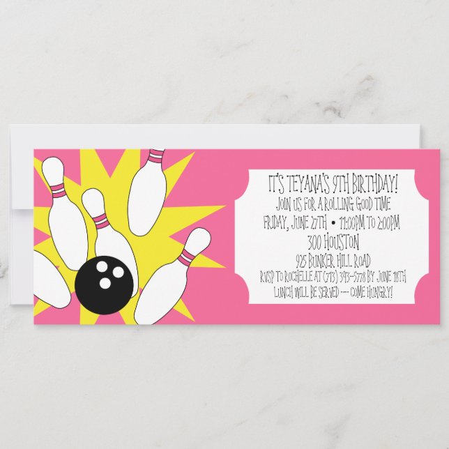 Convites Festa de Boliches de Boas Horas Rosa Berry (Frente)