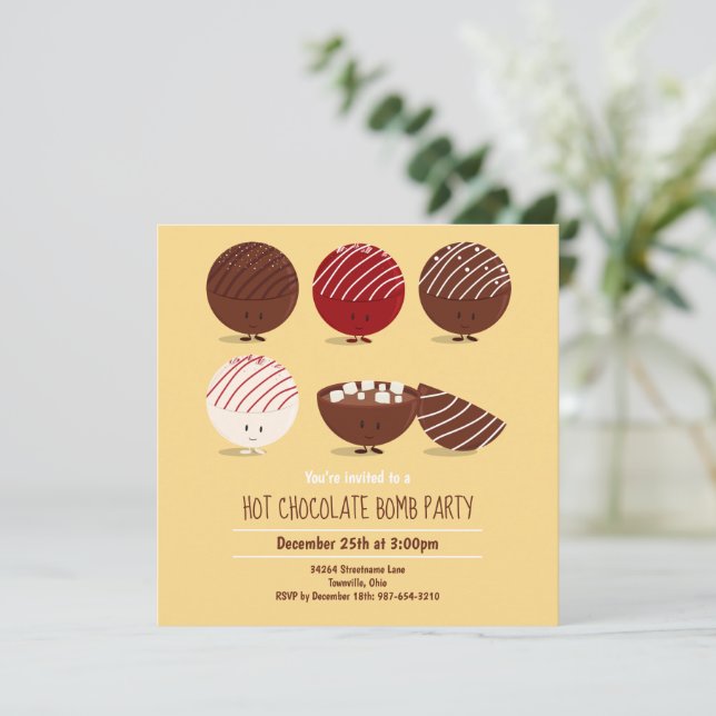 Convites Festa de Bomba de Chocolate Quente (Em pé/Frente)