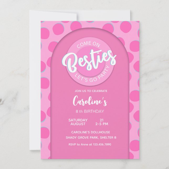 Convites Festa de boneca Rosa, Aniversário de Garota (Frente)