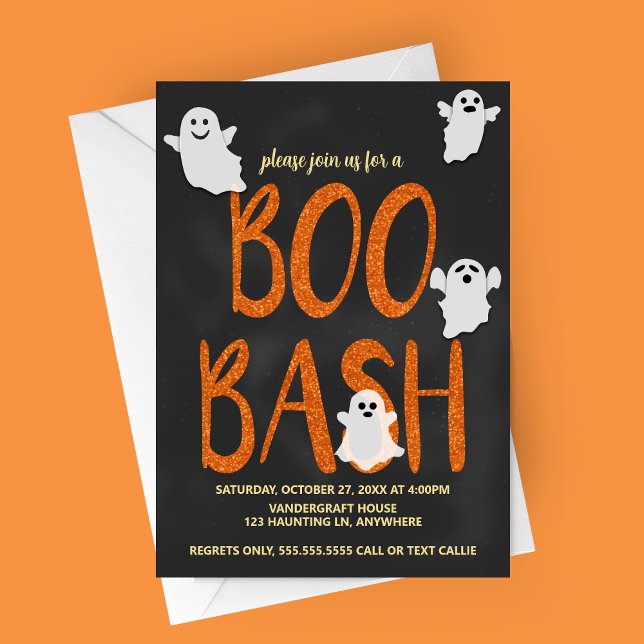 Convites Festa de Boo Bash Halloween (Boo Bash | Cute Flying Ghosts | Halloween Party Invitation)