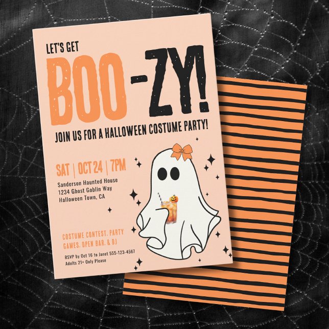 Convites Festa De Boos Adultos E De Booze Halloween (Adult Cocktail Ghost Costume Party Halloween Invitation)