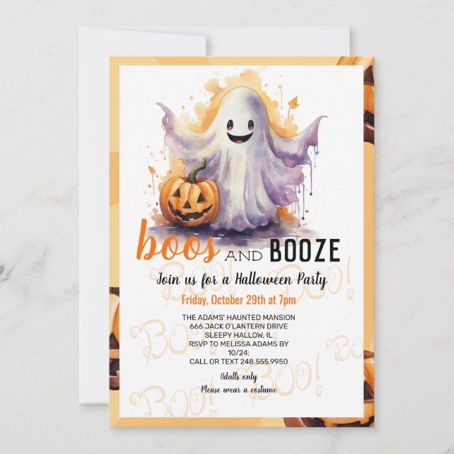 Convites Festa de Boos e Booze Black Halloween (Frente)