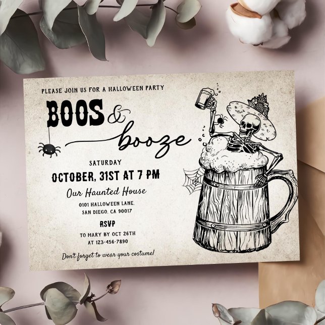 Convites Festa de Boos e Booze Ghost Halloween (Criador carregado)