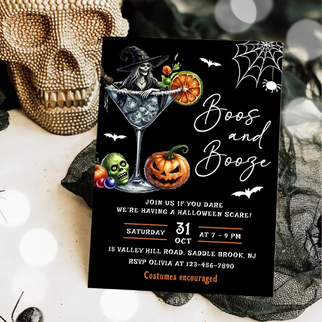 Convites Festa De Boos E Booze Halloween (Criador carregado)