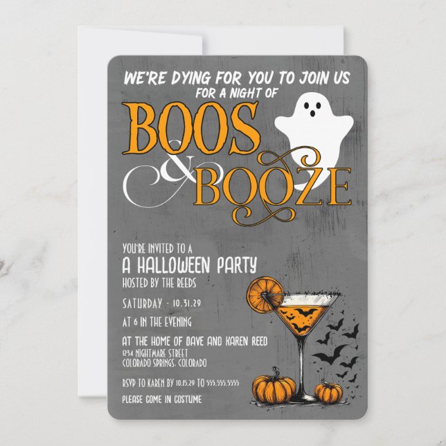 Convites Festa de Boos e Booze Halloween (Frente)
