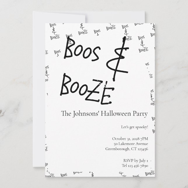 Convites Festa de Boos e Booze Halloween Mínima (Frente)