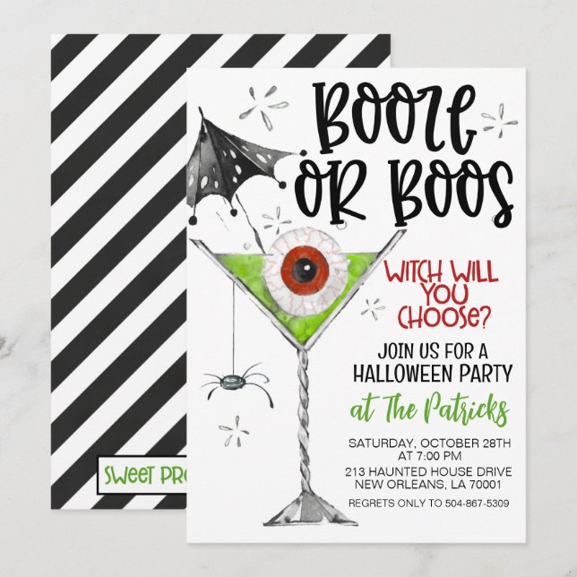 Convites Festa de Booze ou Boos Halloween (Frente/Verso)