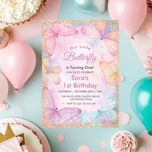 Convites Festa de Borboleta do 1º primeiro aniversario (Criador carregado)