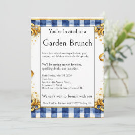 Convites Festa de Brunch ao Ar Livre Dourado Azul Branco Xa