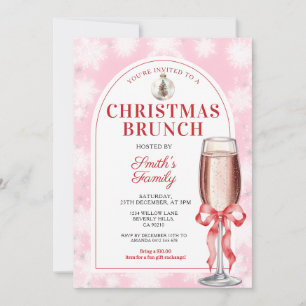 Convites Festa de Brunch de Natal Laço Vermelho Vinho Gingh