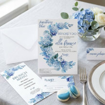 Festa de Brunch de Noiva Floral Azul Elegante