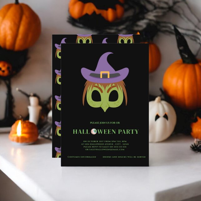 Convites festa de bruxa fantasma das crianças de halloween (kids costume spooky witch halloween party invitation )