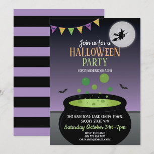 Convites Festa de Bruxas Convidam Cauldron Malvado