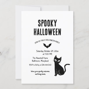 Convites Festa de Bruxas de Gato de Halloween Spooky