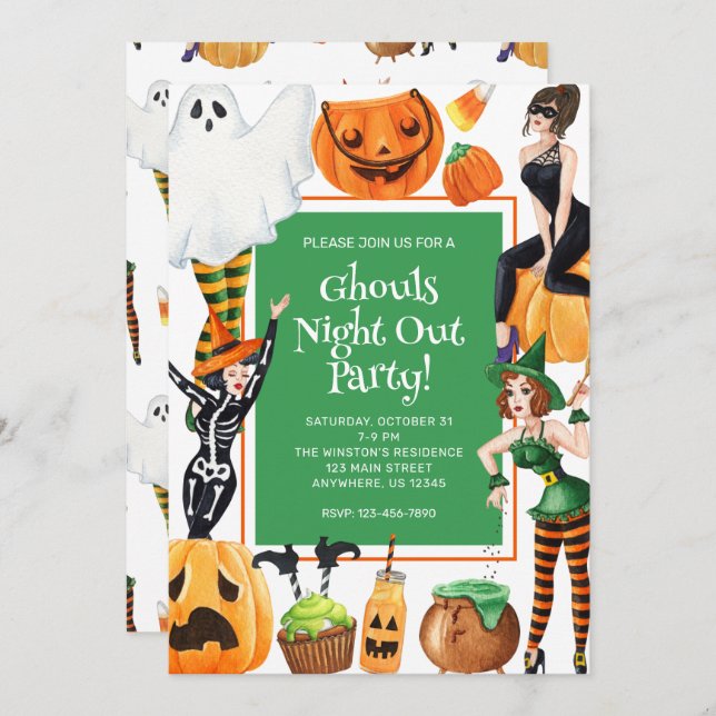 Convites Festa de Bruxas de Moda do Halloween (Frente/Verso)