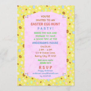 Convites Festa de Caça de Ovo da Páscoa - Amarelo-Rosa Eleg