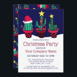 Convites Festa de Cactus Cactus, Luzes de Natal Corporativo<br><div class="desc">Este convite para festas de Natal corporativo, bonitinho, artístico e divertido é perfeito para o evento festivo e alegre. Apresenta uma ilustração de cacto decorado, vermelho, verde, preto e multicolorido, desenhada à mão; incluindo garland, luzes, ornamentos, cana-de-açúcar, protetor de estrelas, e um chapéu de Papai Noel sobre uma cama de...</div>