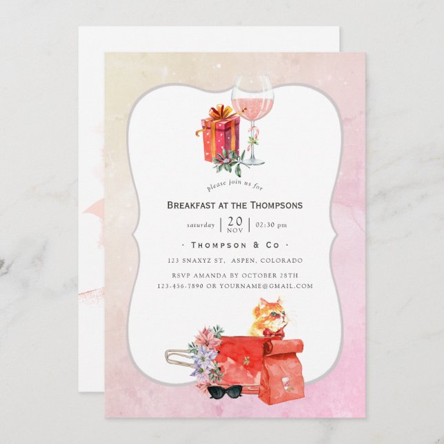 Convites Festa de Café da Manhã de Natal do Retro Movie (Frente/Verso)