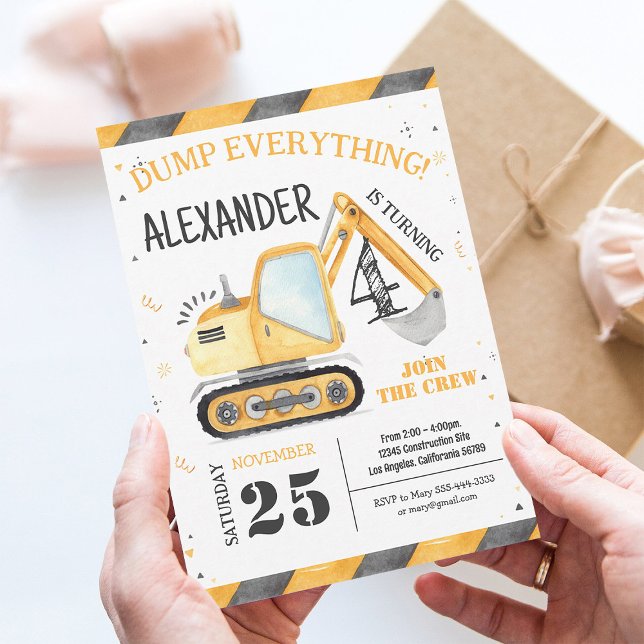 Convites Festa de Caminhão de Carga de Construção (Criador carregado)