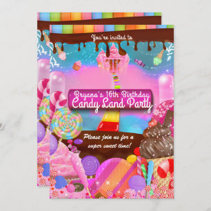 Convites Festa de Candy Land Fantasy Birthday Personalizada