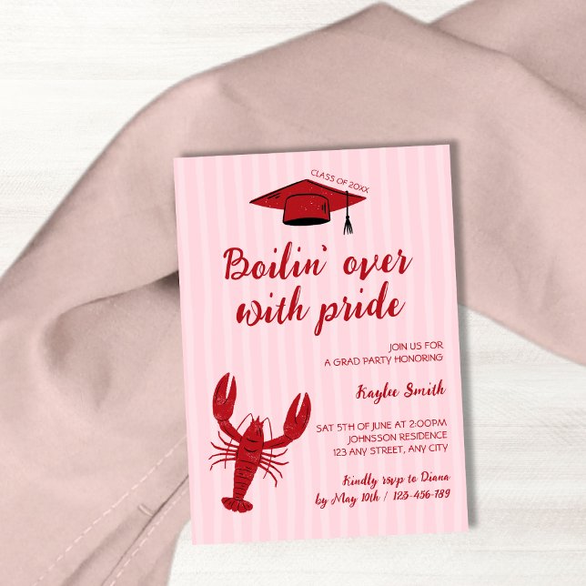 Convites Festa de Caranguejos Fervendo de Orgulho na Format (Crawfish Boil Boilin’ Over With Pride Graduation Invitation)