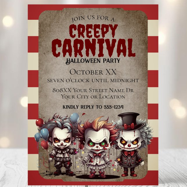 Convites Festa de Carnaval de Halloween com Palhaços Assust (Criador carregado)
