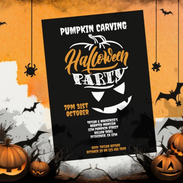 Convites Festa de Carteira de Abóbora de Halloween (Halloween Pumpkin Carving Party Invitation by Ricaso. Digital download available)