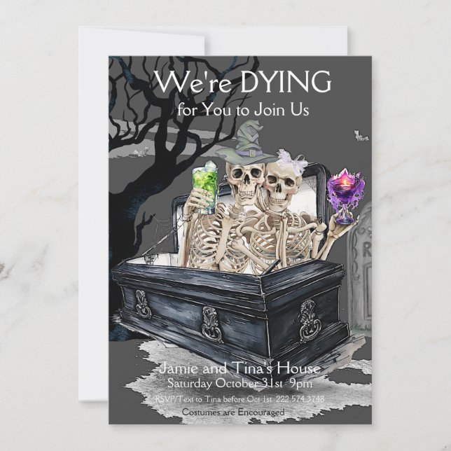 Convites Festa de Casais Esqueletais de Halloween (Frente)