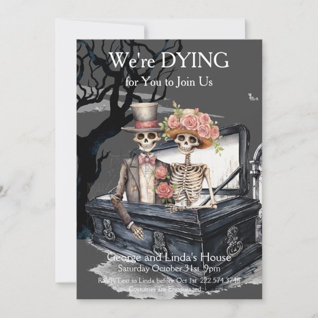 Convites Festa de Casais Esqueletais de Halloween (Frente)