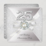 Convites Festa de Casamento 25 Pearl Silver<br><div class="desc">Festa Elegante de 25 de Casamento de Aniversário. Lace de Prata Branca,  números de diamante prateado.</div>