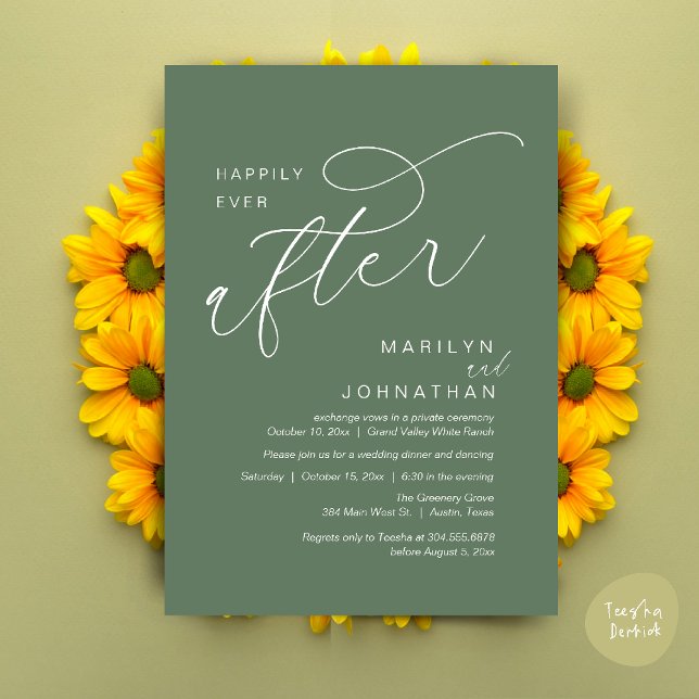 Convites Festa de Casamento Dançando Jantar Feliz Para Semp (Romantic Happily Ever After Wedding Dinner Party Lunch Brunch Invitation PDF Card Sage Green)