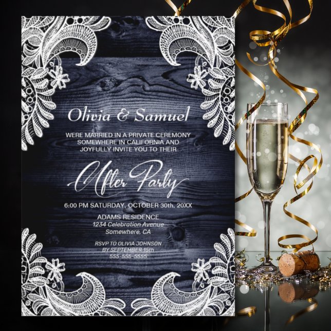 Convites Festa de Casamento de Madeira com Renda Branca Mod (Criador carregado)