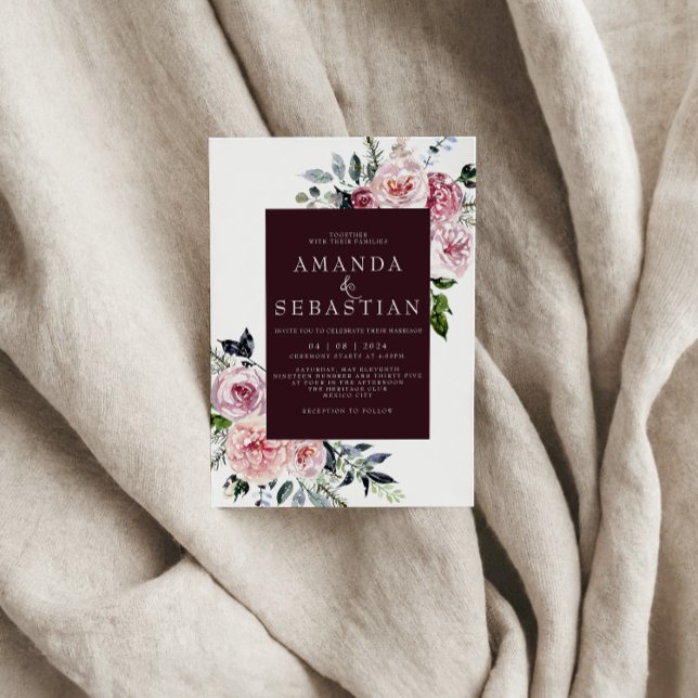 Convites Festa de casamento de Moldura Floral Cor-de-invern (Criador carregado)