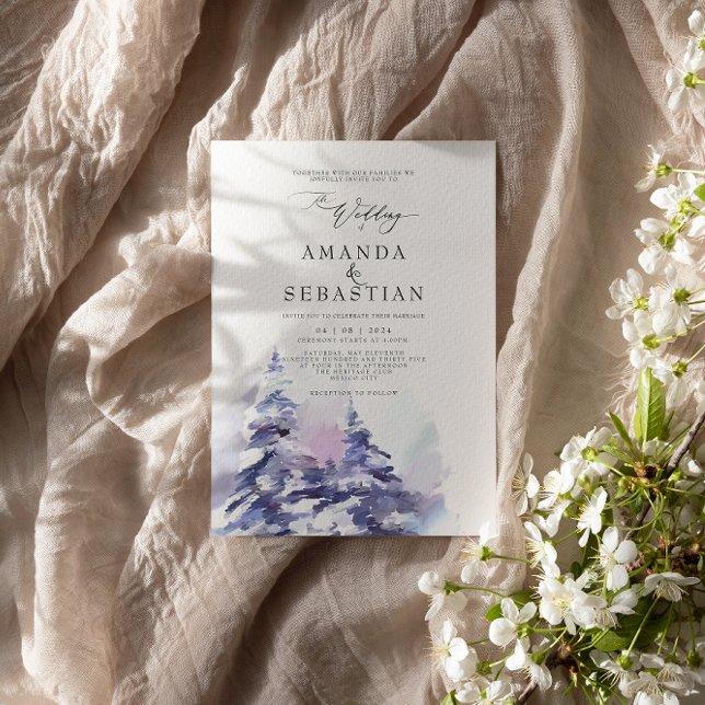 Convites Festa de casamento de neve do pinheiro roxo de inv (Criador carregado)