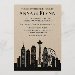 Convites Festa de casamento de Seattle Washington City Skyl