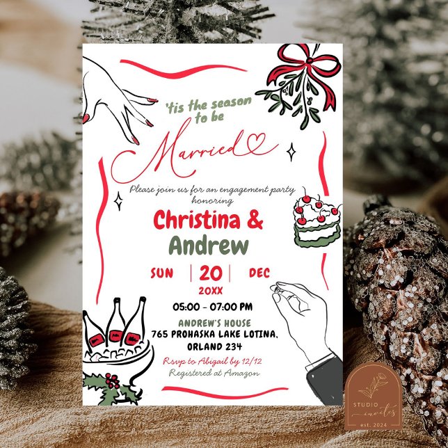 Convites Festa de Casamento Desenhada à Mão de Natal (Criador carregado)
