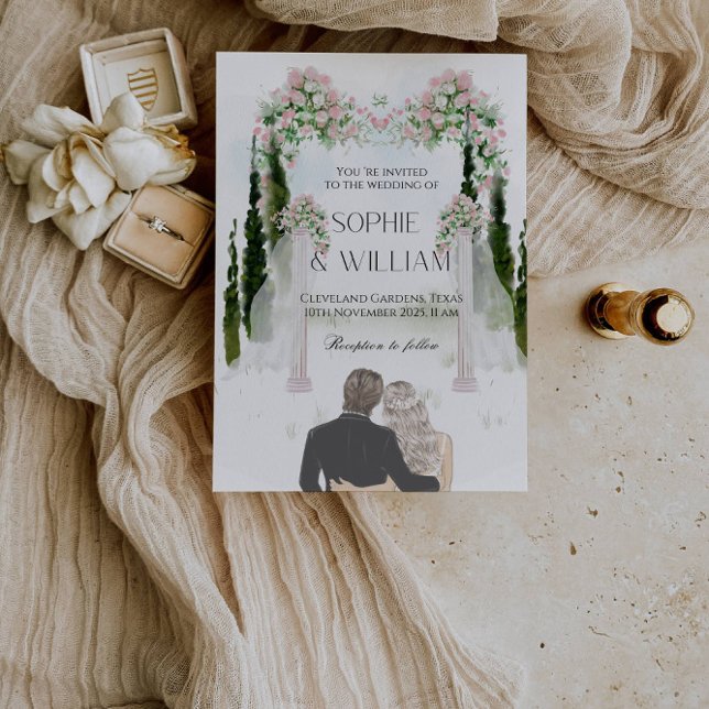 Convites Festa de casamento Elegante de Rosas Brancas e Ros (Criador carregado)