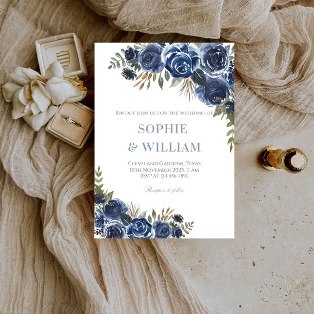 Convites Festa de casamento Elegante Preta e Azul Rosa (Criador carregado)