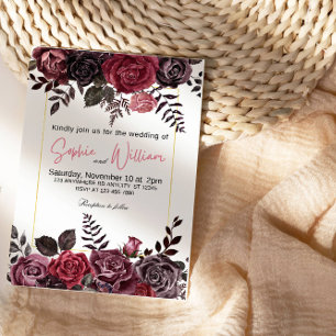 Convites Festa de casamento Elegante Preto e Rosas vermelha