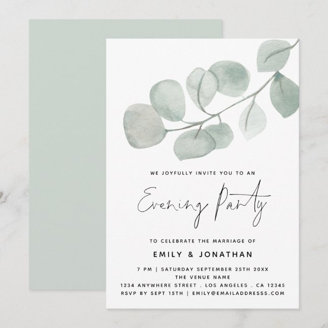 Convites Festa de Casamento Eucalyptus com Artsy Watercolor (Frente/Verso)