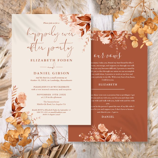 Convites Festa de Casamento Feliz para Sempre (Fall Happily Ever After Party Wedding Vows Invitation)
