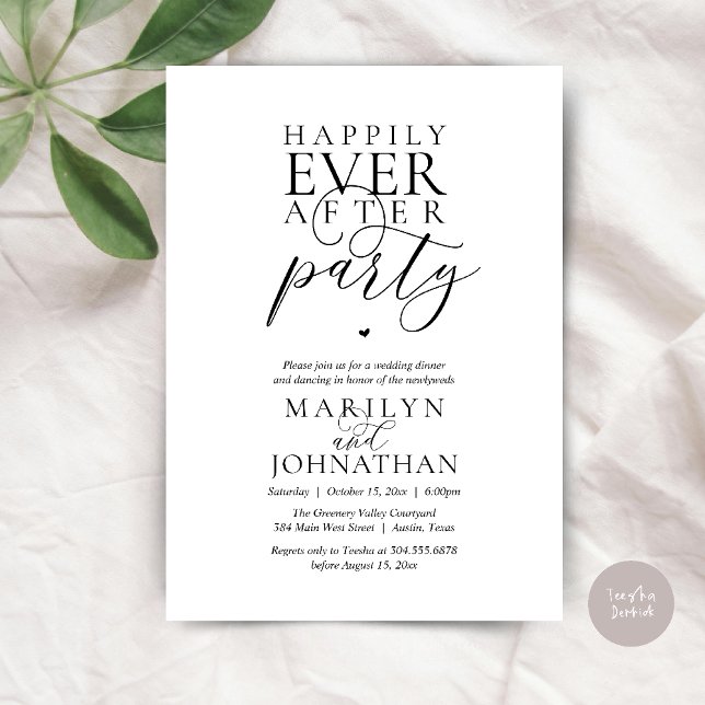 Convites Festa de Casamento Fim Feliz Jantar Fuga (Happily Ever After Party Wedding Elopement Dinner Dancing Invitation Card in Black and white)