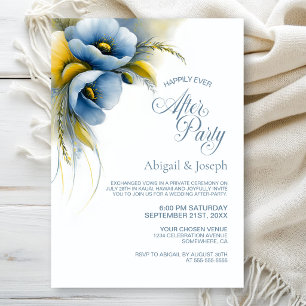 Convites Festa de Casamento Floral Azul e Amarelo Depois da