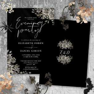 Convites Festa de Casamento Floral Gótico Preto e Branco à