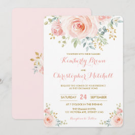 Convites Festa de Casamento Floral Rosa Água-Marinha Suave