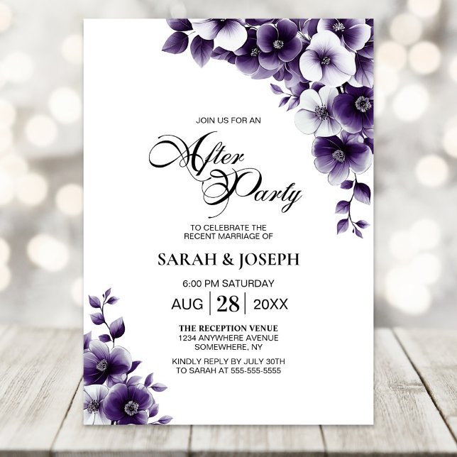 Convites Festa de Casamento Floral Roxa Após a Cerimônia (Criador carregado)